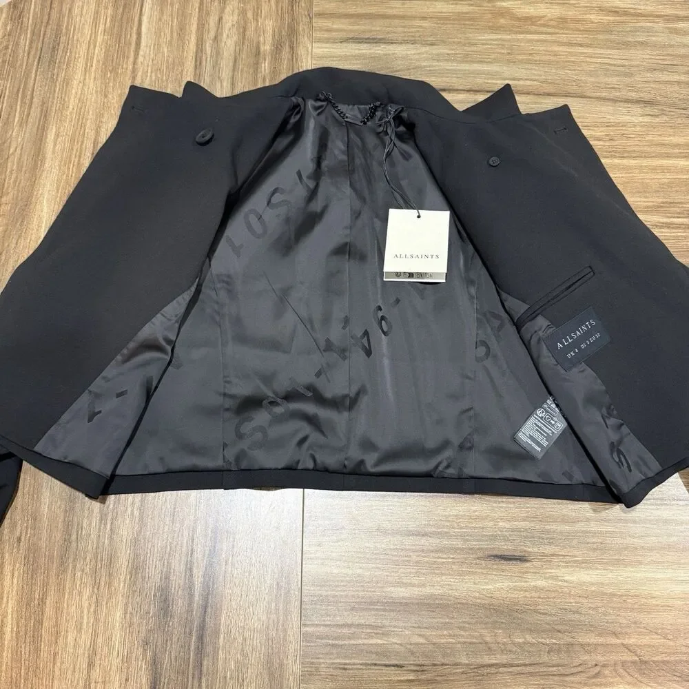 All Saints Raina Black Double Breasted Cropped Blazer Size 0